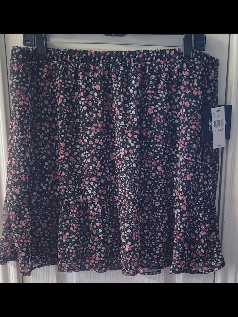 bobeau Black Mini Skirt with Pink and White Floral Print